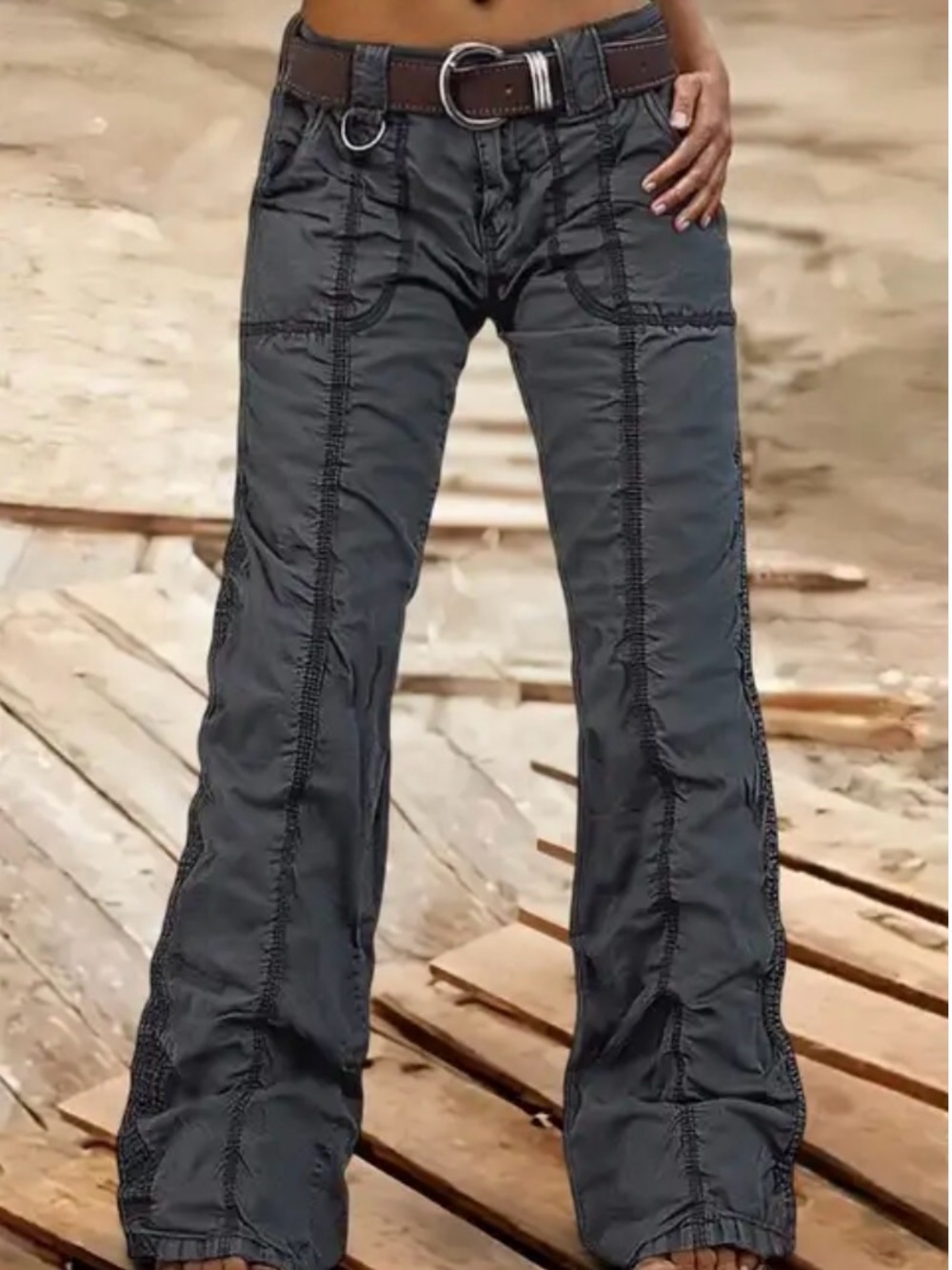 Women's Dark Gray Flare Cargo Pants